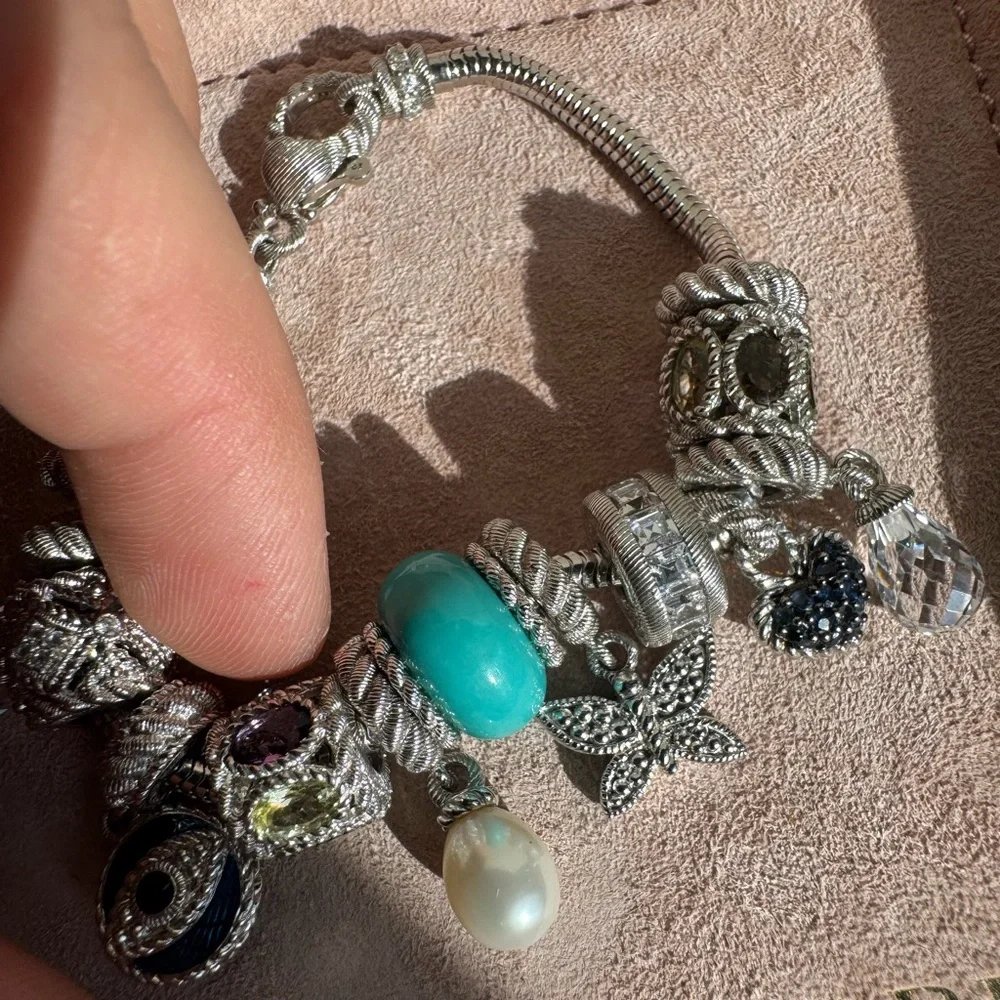 Judith Ripka Sterling Silver Charm bracelet with 13 charms and spacers - Picture 4 of 15